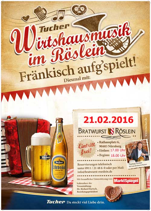 Nächste  Wirtshausmusik im  Bratwurst Röslein  am 21. Februar 2016
