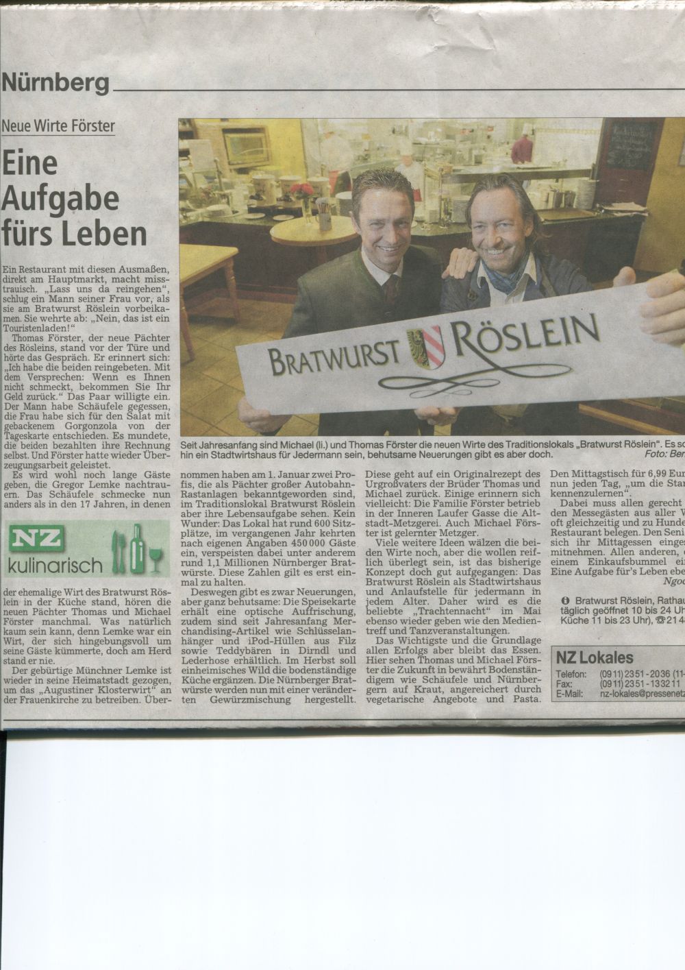 Presse Bratwurst Roeslein Nuernberger Zeitung Februar 2013