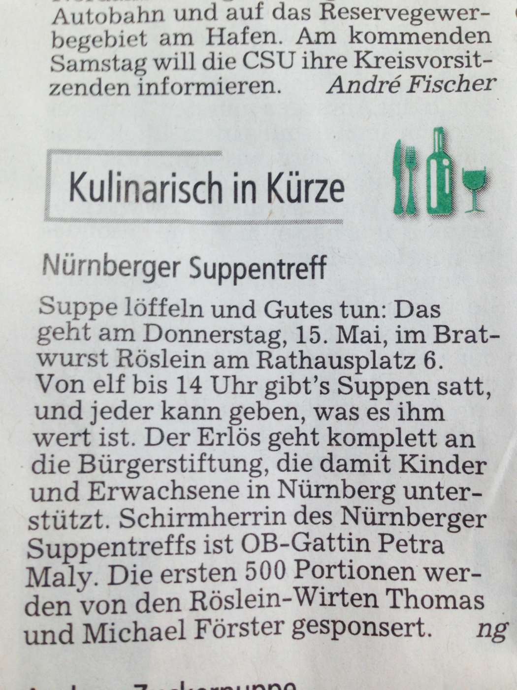 Presse Bratwurst Roeslein Nuernberger Zeitung Mai 2014